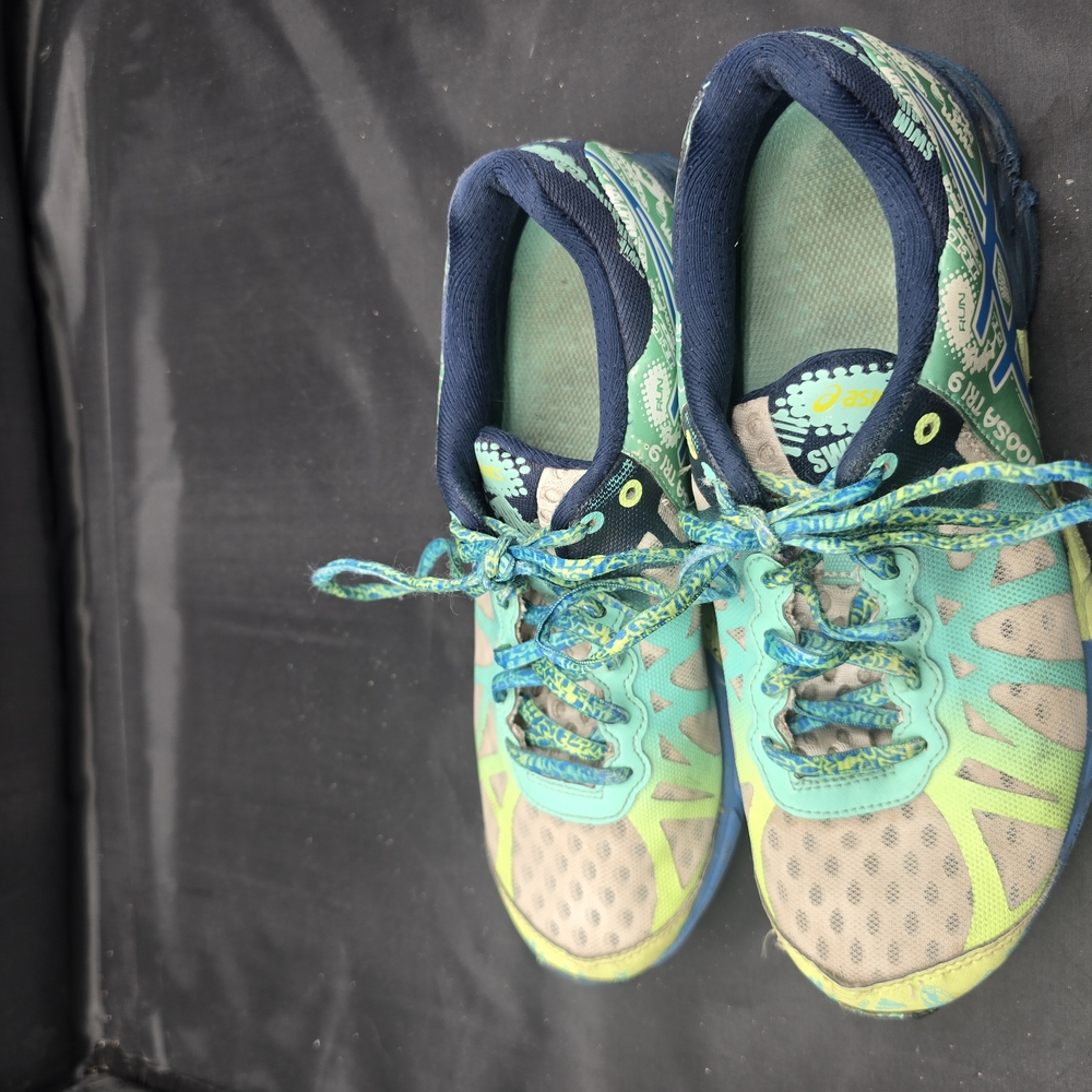 Asics Green and Blue Athletic Shoes with Breathable Mesh